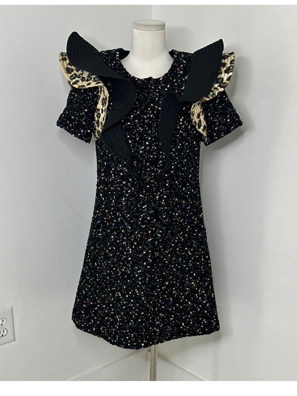 Louis Vuitton Multicolor Ruffle Mix Print Tweed Japan Exclusive Mini Dress